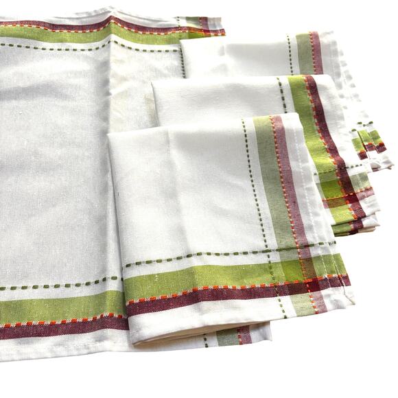 Six Cotton Cloth Napkins Country Cabin Farmhouse casual style cream green red - Picture 6 of 7